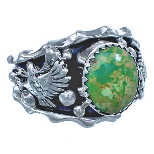 Native American Eagle Sterling Silver Turquoise Ring Size 10-1/2 BX120331