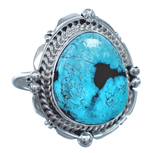 Navajo Authentic Sterling Silver Turquoise Ring Size 8 BX120341