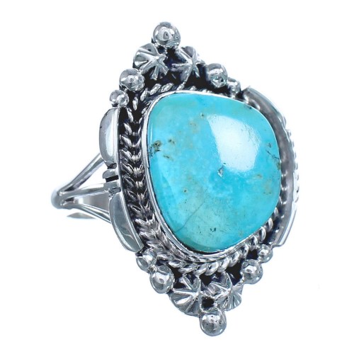 Native American Authentic Sterling Silver Turquoise Ring Size 7-3/4 BX120342