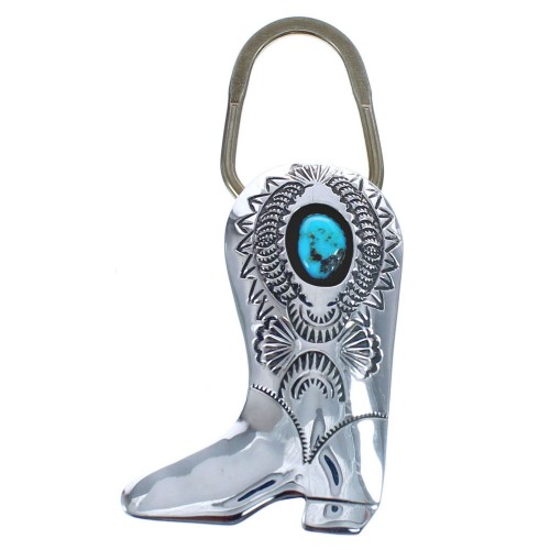 Navajo Sterling Silver Turquoise Boot Design Key Chain BX120461