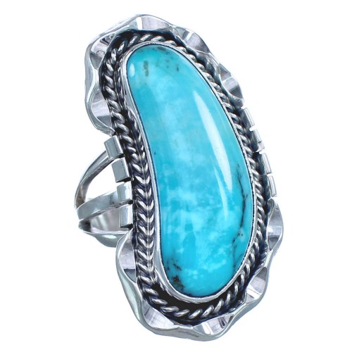 Hand Crafted Sterling Silver Turquoise Navajo Ring Size 8-1/4 BX120039