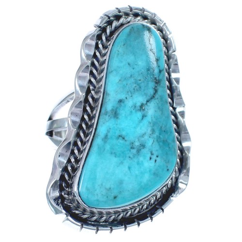 Native American Hand Crafted Sterling Silver Turquoise Ring Size 8-1/4 BX120042