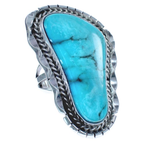 American Indian Hand Crafted Sterling Silver Turquoise Ring Size 6-1/2 BX120043