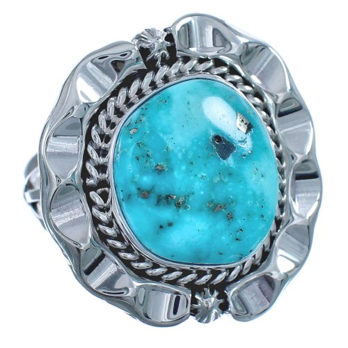 Native American Authentic Sterling Silver Turquoise Hand Crafted Ring Size 8-1/4 BX120048
