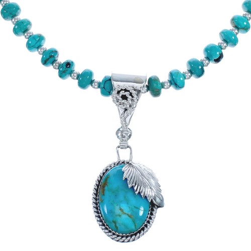 Genuine Sterling Silver Turquoise Navajo Leaf Bead Necklace Set BX120480