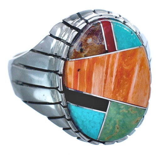 Navajo Multicolor Ray Jack Genuine Sterling Silver Ring Size 12-3/4 BX120155