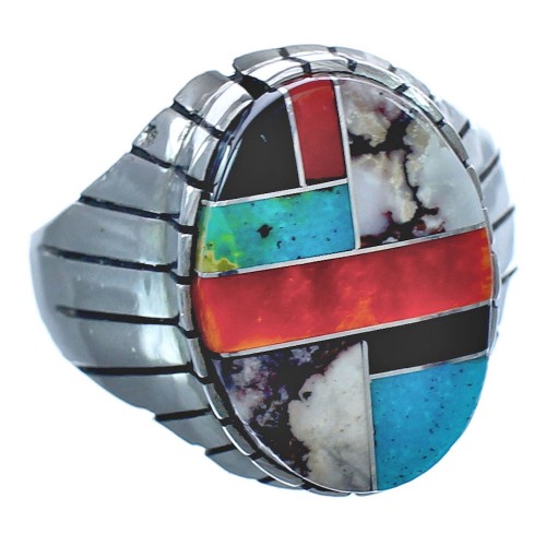 Multicolor Native American Ray Jack Authentic Sterling Silver Ring Size 12-3/4 BX120159