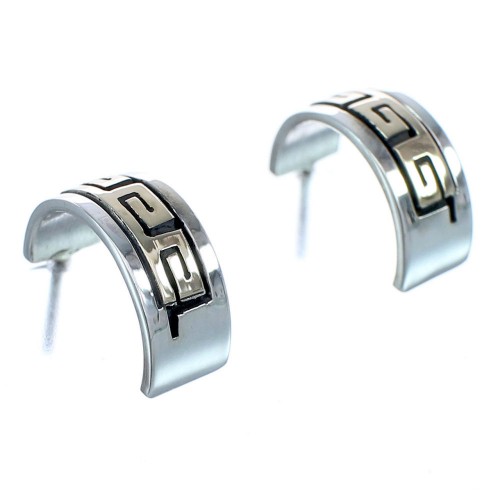 Sterling Silver And 14 Karat Gold Navajo Design Post Hoop Earrings BX120189