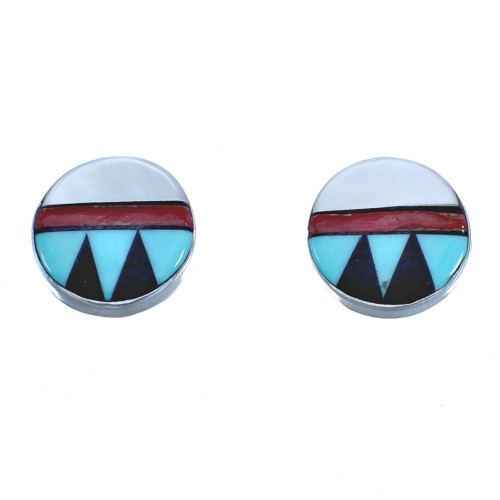 Zuni Authentic Sterling Silver Multicolor Post Earrings BX120130