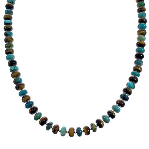 Turquoise Tiger Eye Bead Sterling Silver Necklace BX120634