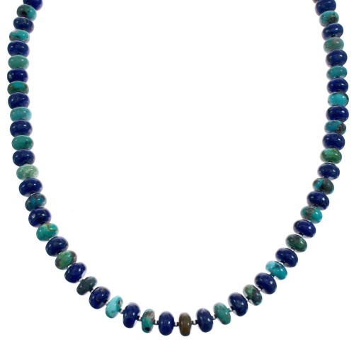 Turquoise And Lapis Bead Sterling Silver Southwest Necklace BX120635