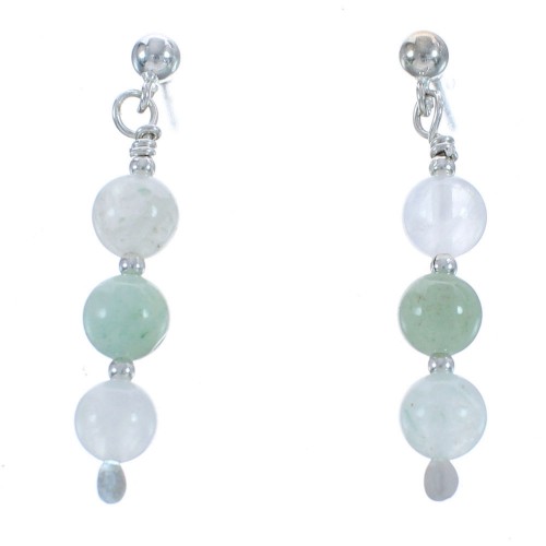 Sterling Silver And New Jade Bead Post Dangle Earrings BX120659
