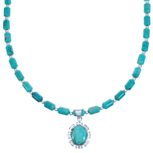 Sterling Silver Turquoise Bead Necklace And Pendant BX120575