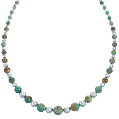 Southwest Kingman Turquoise And Sterling Silver Graduated Bead Necklace BX120249