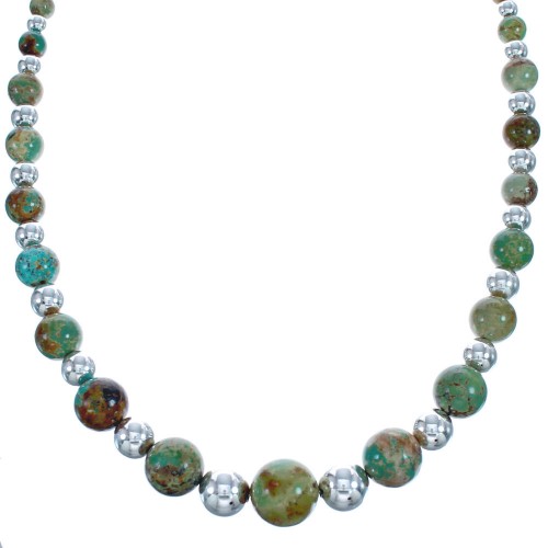 Graduating Kingman Turquoise And Genuine Sterling Silver Southwest Bead Necklace BX120252