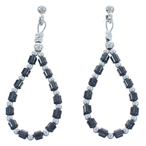 Hematite Bead Sterling Silver Southwest Bead Post Dangle Earrings BX120604