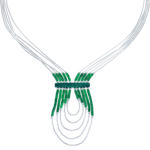 Malachite Liquid Sterling Silver Hand Strung 5-Strand Necklace BX120667