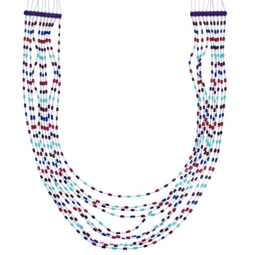 Multicolor Bead Liquid Silver Hand Strung 10-Strand Necklace BX120669