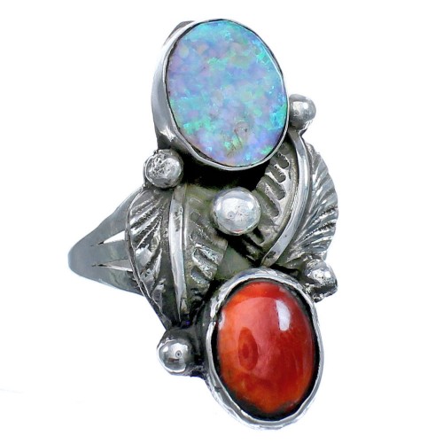 Opal And Oyster Shell Sterling Silver Navajo Leaf Ring Size 7 BX120747