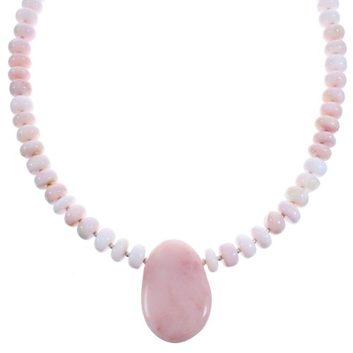 Southwestern Pink Opal Agate Sterling Silver Bead Necklace KX120976