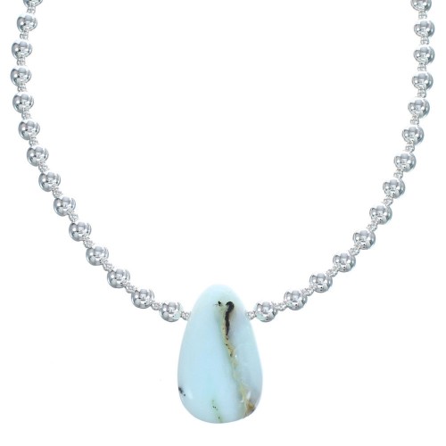 Southwest Sterling Silver Bead Necklace with Anden Opal Pendant KX120985