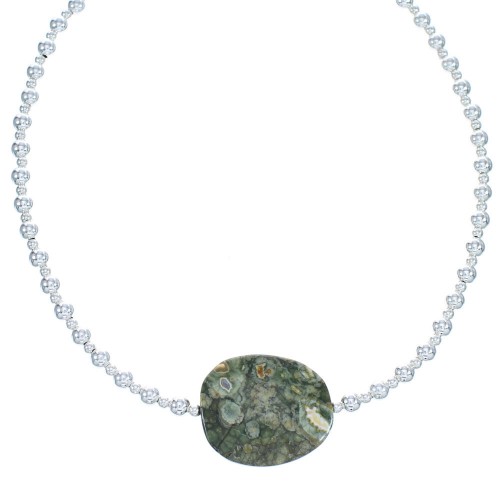 Southwest Sterling Silver Unakite Bead Necklace KX120989