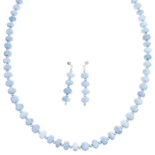 Blue Lace Agate Bead Necklace and Earrings Set KX121112