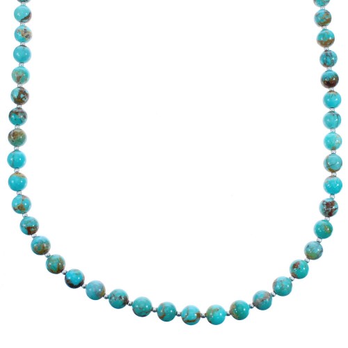 Southwest Sterling Silver Kingman Turquoise Bead Necklace KX121105