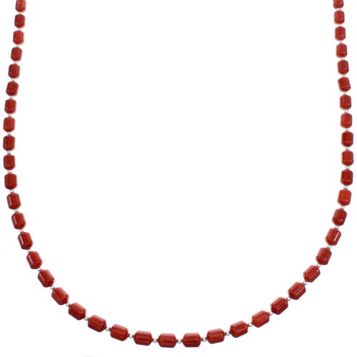 Sterling Silver Coral 24" Bead Necklace KX121070