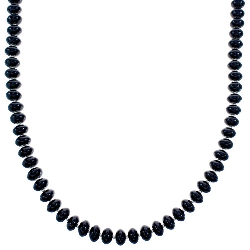 Sterling Silver Onyx 24" Bead Necklace KX121062