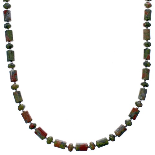 Southwest Unakite Sterling Silver Bead Necklace KX121082