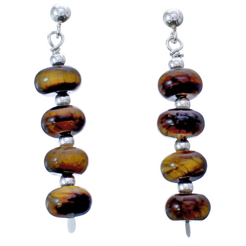 Sterling Silver Tiger Eye Bead Post Dangle Earrings KX121091