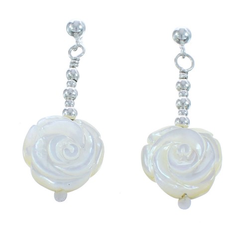 Mother of Pearl Flower Sterling Silver Bead Post Dangle Earrings KX120946