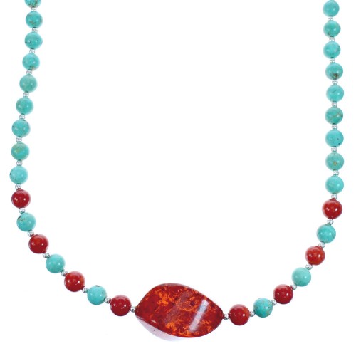 Turquoise Coral Southwest Bead Necklace with Amber KX120911