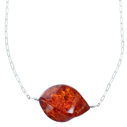 Amber Sterling Silver Chain Necklace KX120923