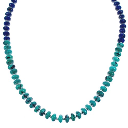 Genuine Sterling Silver Turquoise and Lapis Bead Necklace KX120920