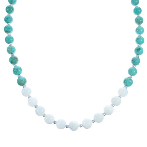 Turquoise And Mother Of Pearl Sterling Silver Bead Necklace KX121014