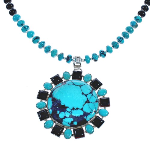Turquoise Onyx Bead Necklace with Pendant KX121140