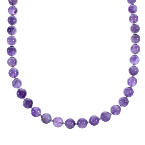 Sterling Silver Amethyst Bead Necklace KX121147