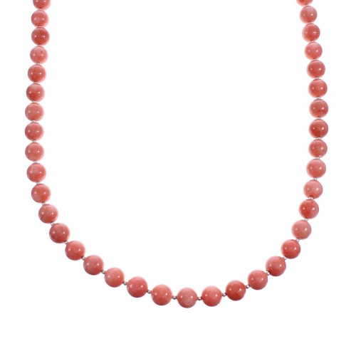 Pink Coral Sterling Silver Bead Necklace KX121151