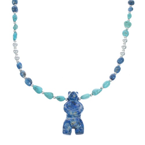 Denim Lapis Sterling Silver Southwest Bear Bead Necklace AX121636