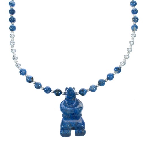 Denim Lapis Sterling Silver Southwest Bear Bead Necklace AX121637