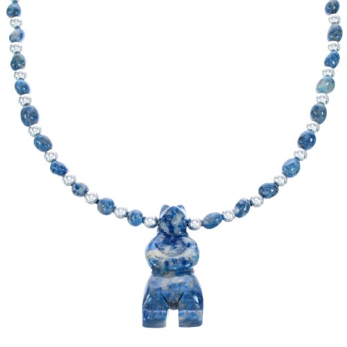 Denim Lapis Sterling Silver Southwest Bear Bead Necklace AX121640