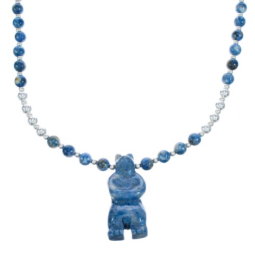 Denim Lapis Sterling Silver Southwest Bear Bead Necklace AX121644