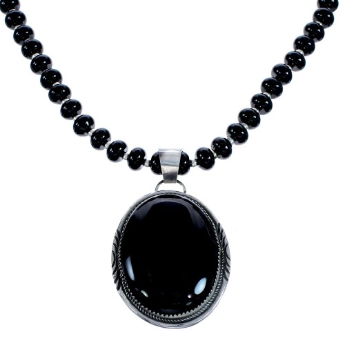 Onyx Sterling Silver Native American Bead Necklace AX121611