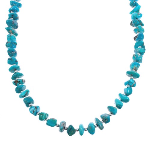 Kingman Freeform Turquoise Sterling Silver Bead Necklace JX121547