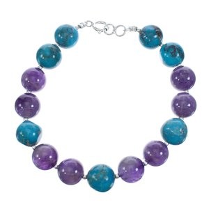 Southwest Sterling Silver, Amethyst, and Turquoise Bead Bracelet MX121454