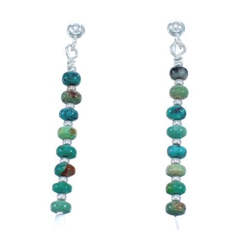 Genuine Turquoise Sterling Silver Bead Post Dangle Earrings MX121561