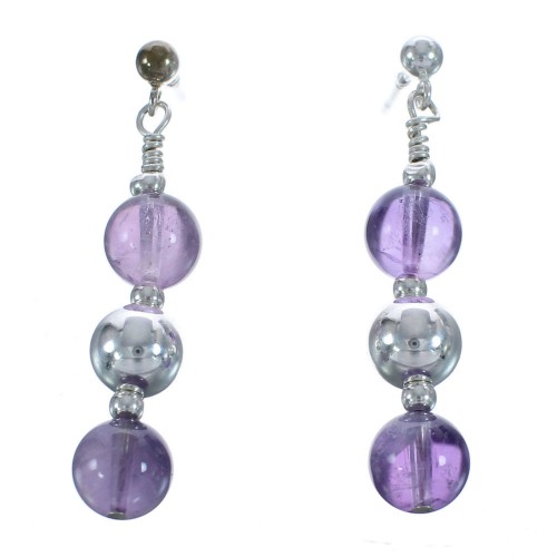 Amethyst Sterling Silver Post Dangle Bead Earrings MX121435