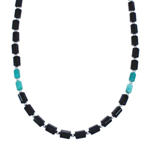 Sterling Silver Onyx And Turquoise Bead Necklace MX121596